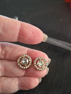 Classic Gold-Tone Crystal Stud Earrings - Clear